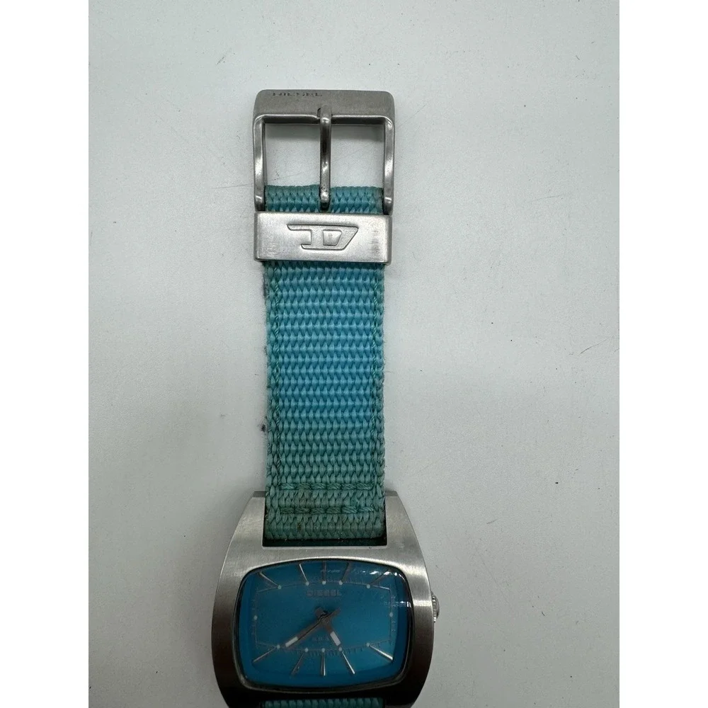 Diesel DZ-2117 Stainless Steel Watch Blue Dial Turquoise Nylon Strap 5 Bar